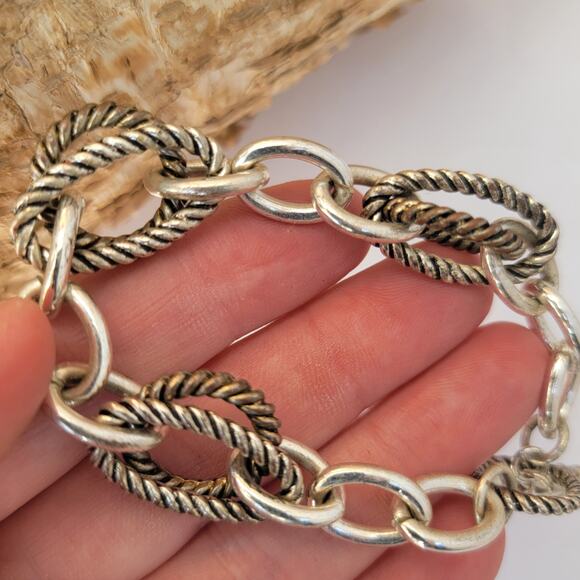 Vintage silver-tone rope link bracelet with toggle clasp 1990s bold - Picture 3 of 10